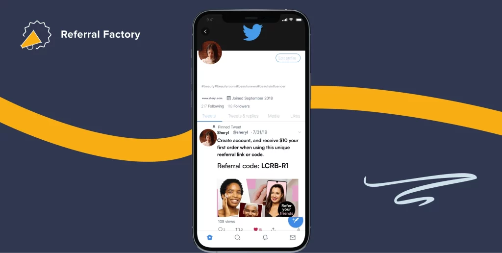 Tweeting a referral code for a beauty brand