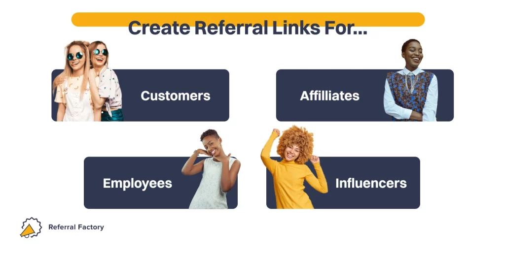 create referral links for customers affiliate links employee referrals influencer tracking