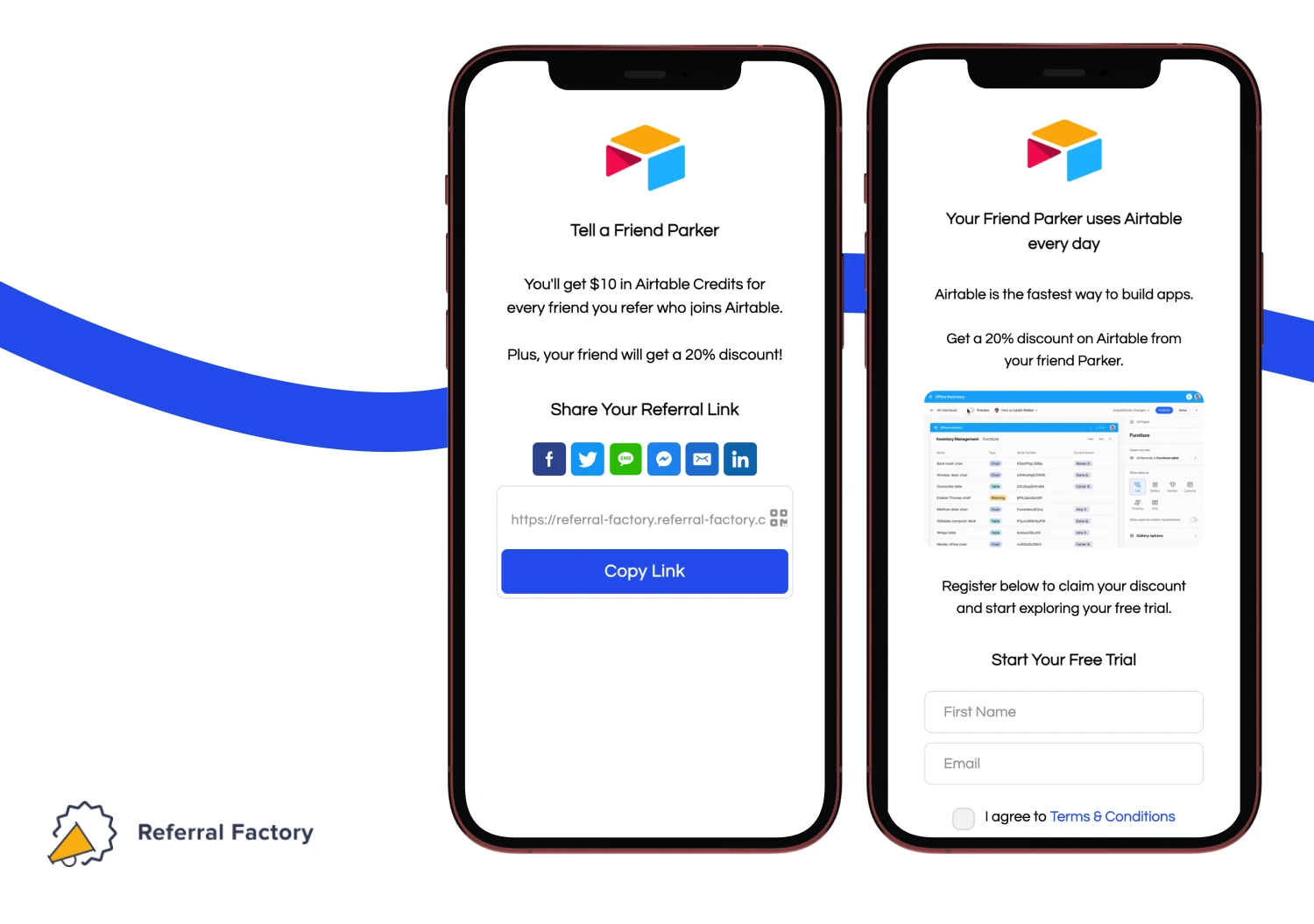 airtable's double-sided referral program example give and get referral marketing referral factory