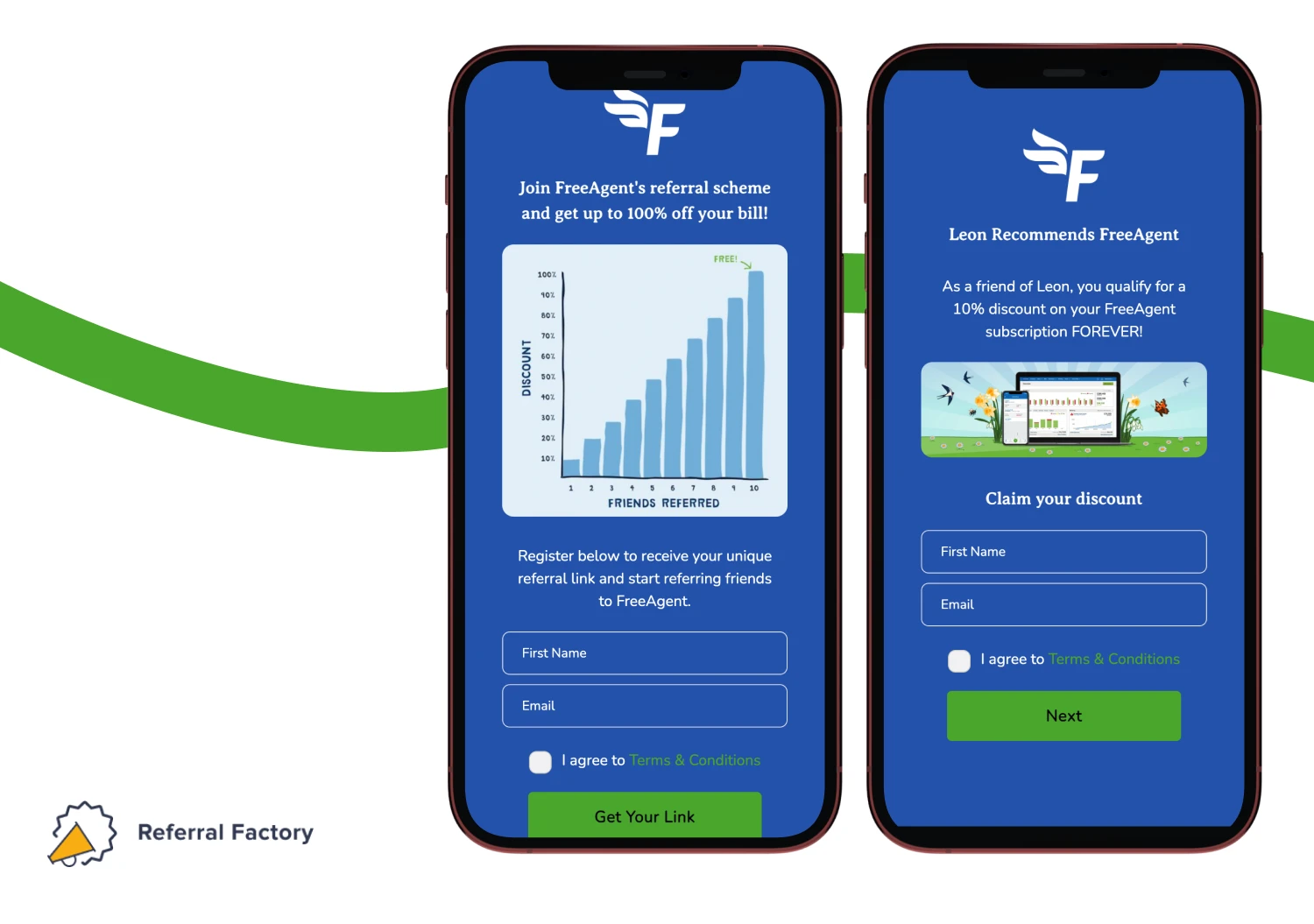 freeagent double-sided referral program example give and get referral marketing referral factory