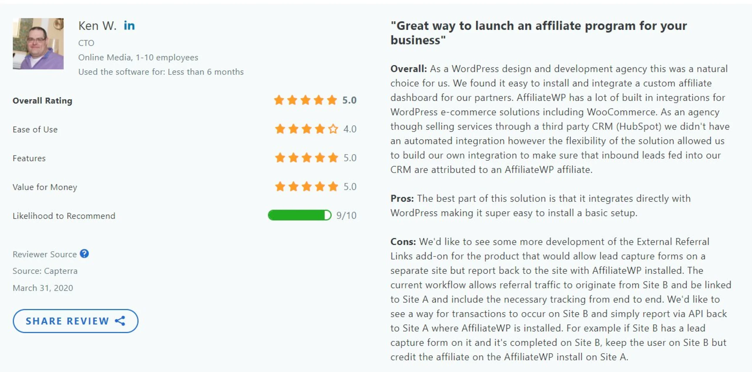 wpaffiliate customer review