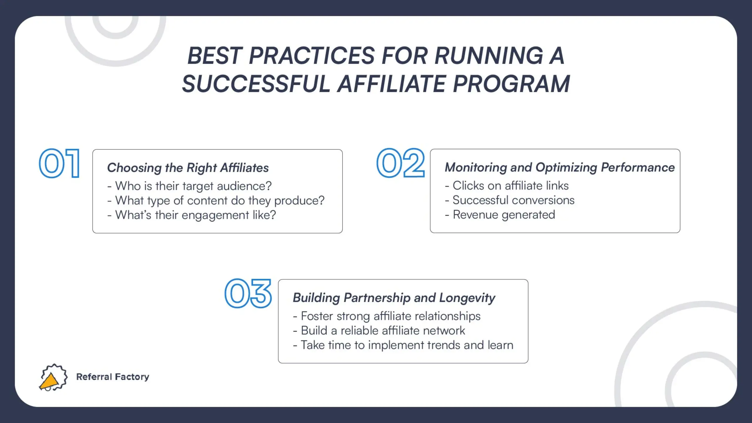 best practices for running a successful affiliate program referral factory infographic