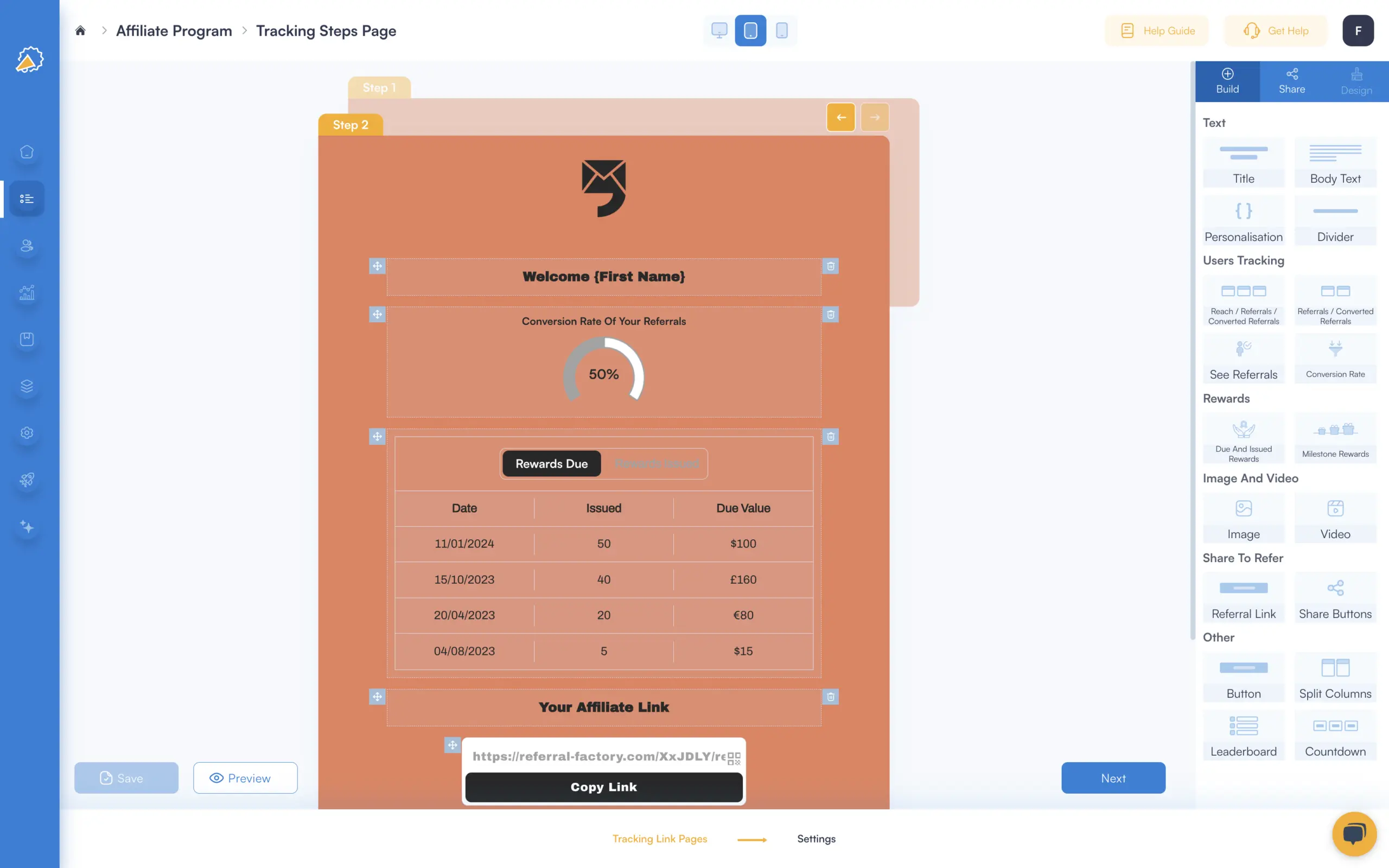 page builder affiliate dashboard referral factory affiliate marketing software