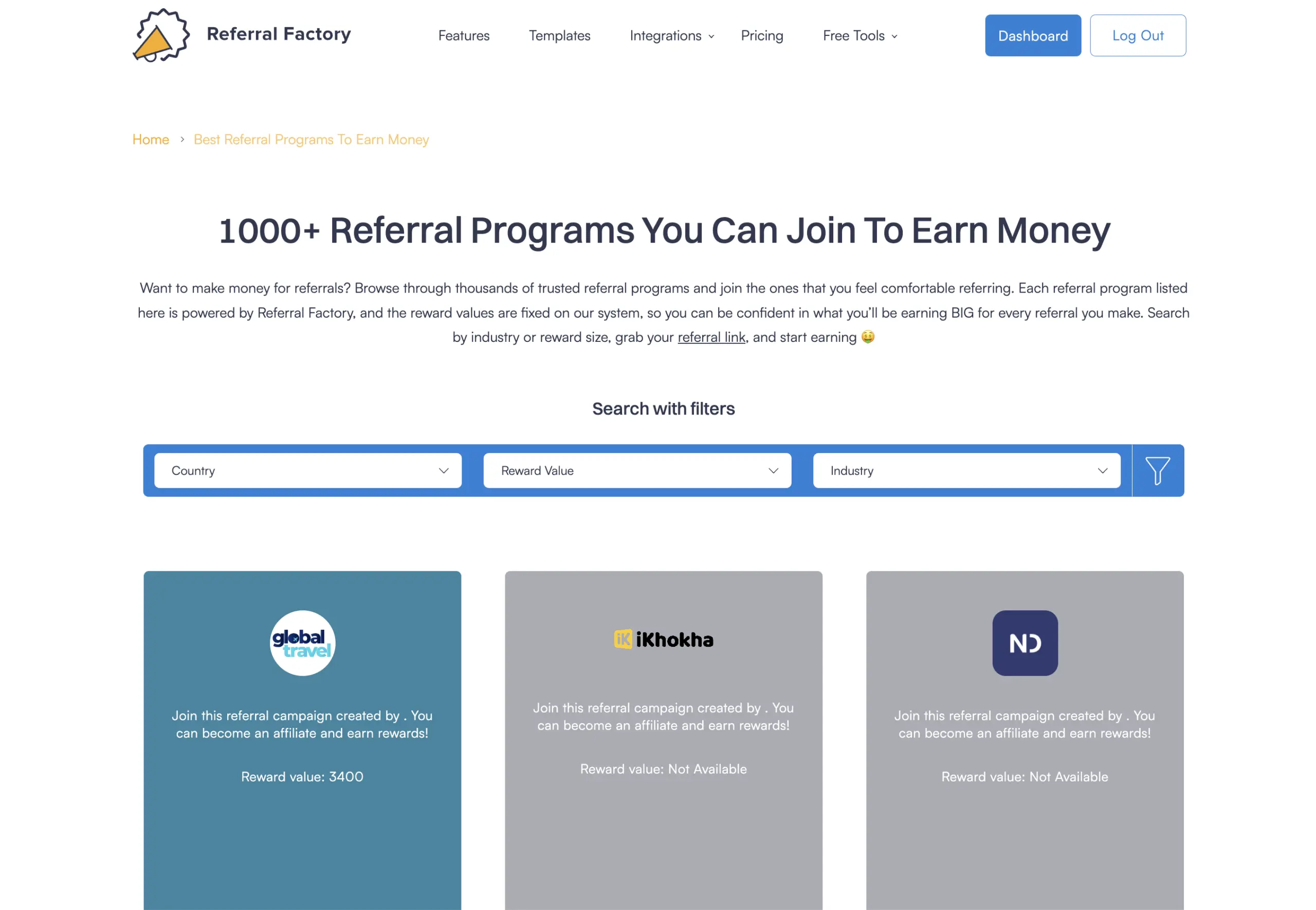 referral factory affiliate marketplace affiliate network