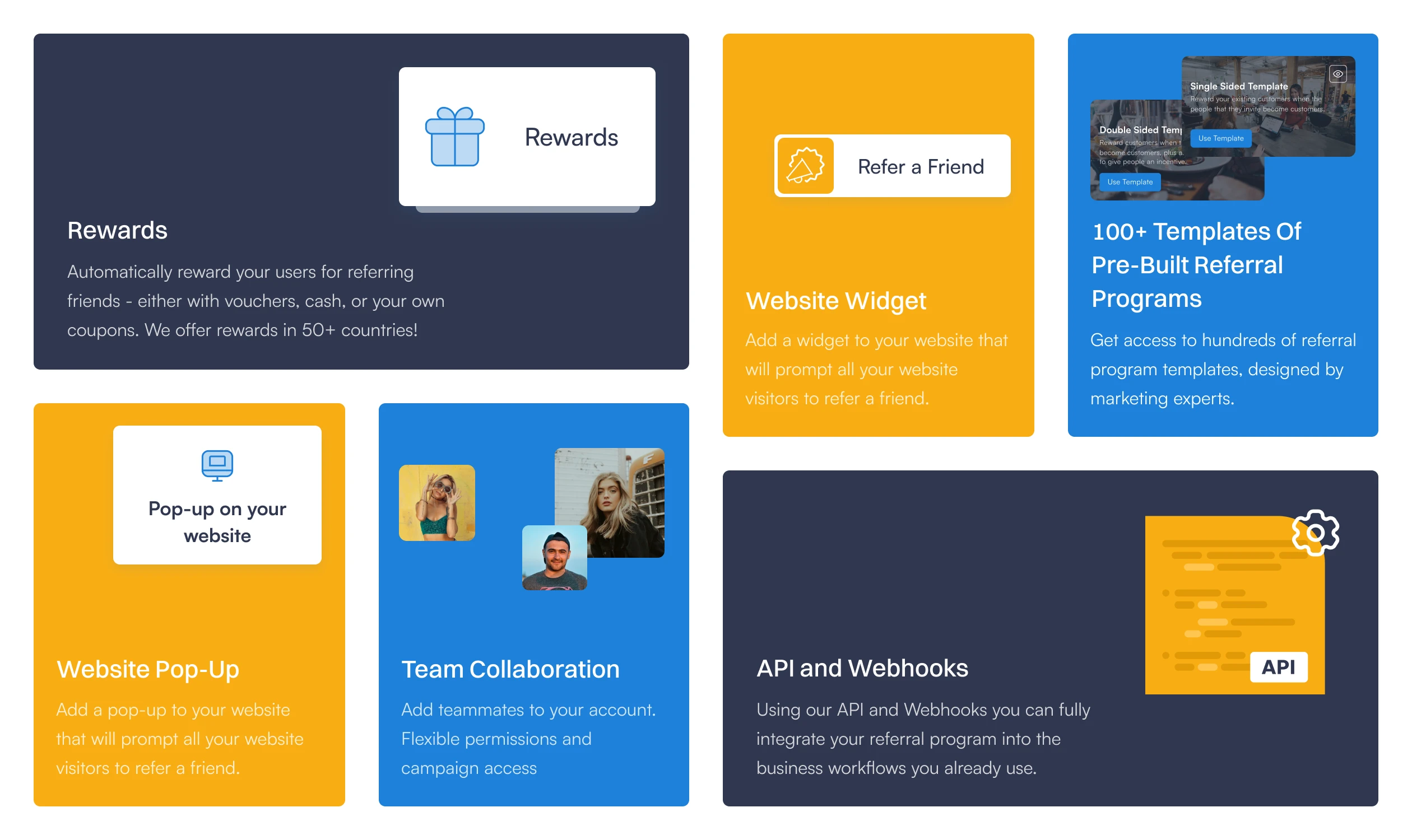 customer referrals referral factory features rewards pop up api and webhooks