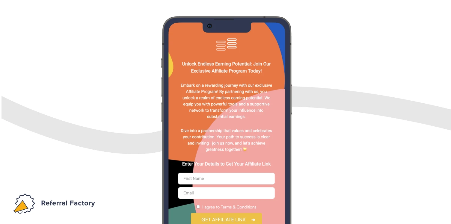 dedicated sign up page for affiliates embed into website referral factory