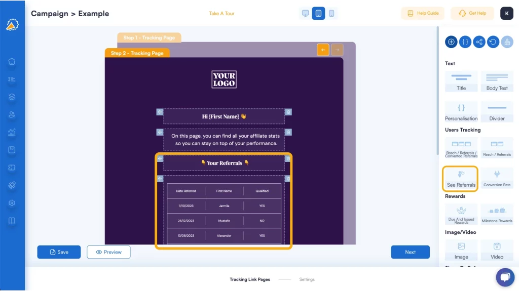 affiliate partner tracking page builder referral factory marketing software see referrals