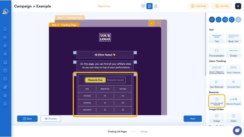 affiliate partner tracking page builder referral factory marketing software due and issued rewards