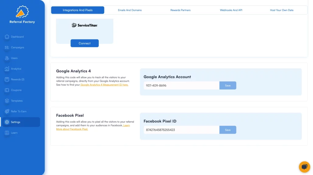 google analytics tracking channel partner program referral factory