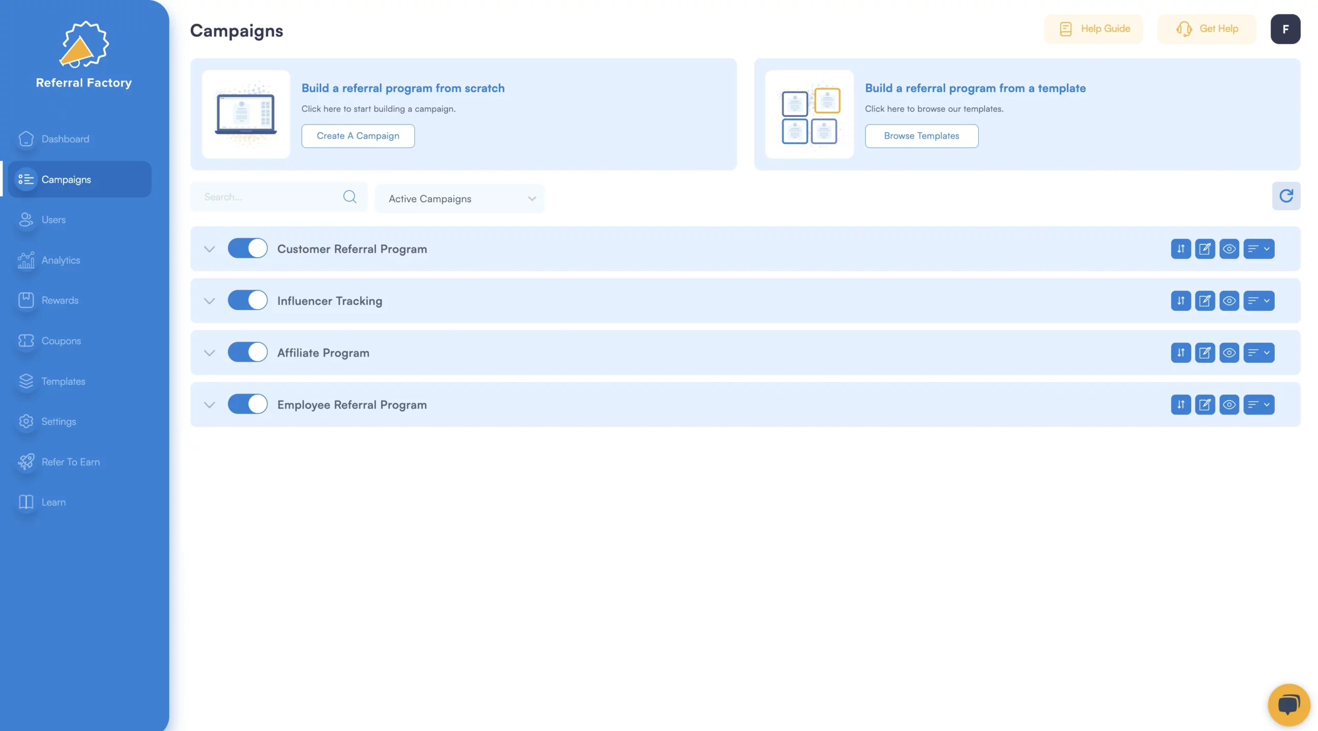 multiple campaigns running in single referral factory account user segmentation