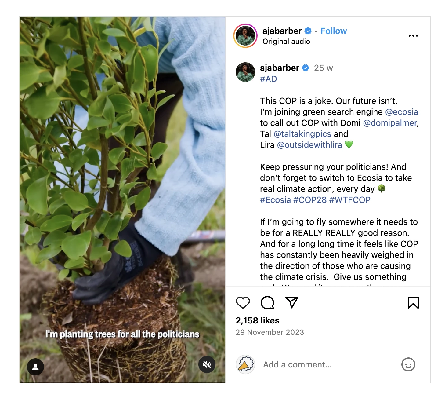 marketing partner boost brand awareness example ecosia influencer marketing instagram referral factory