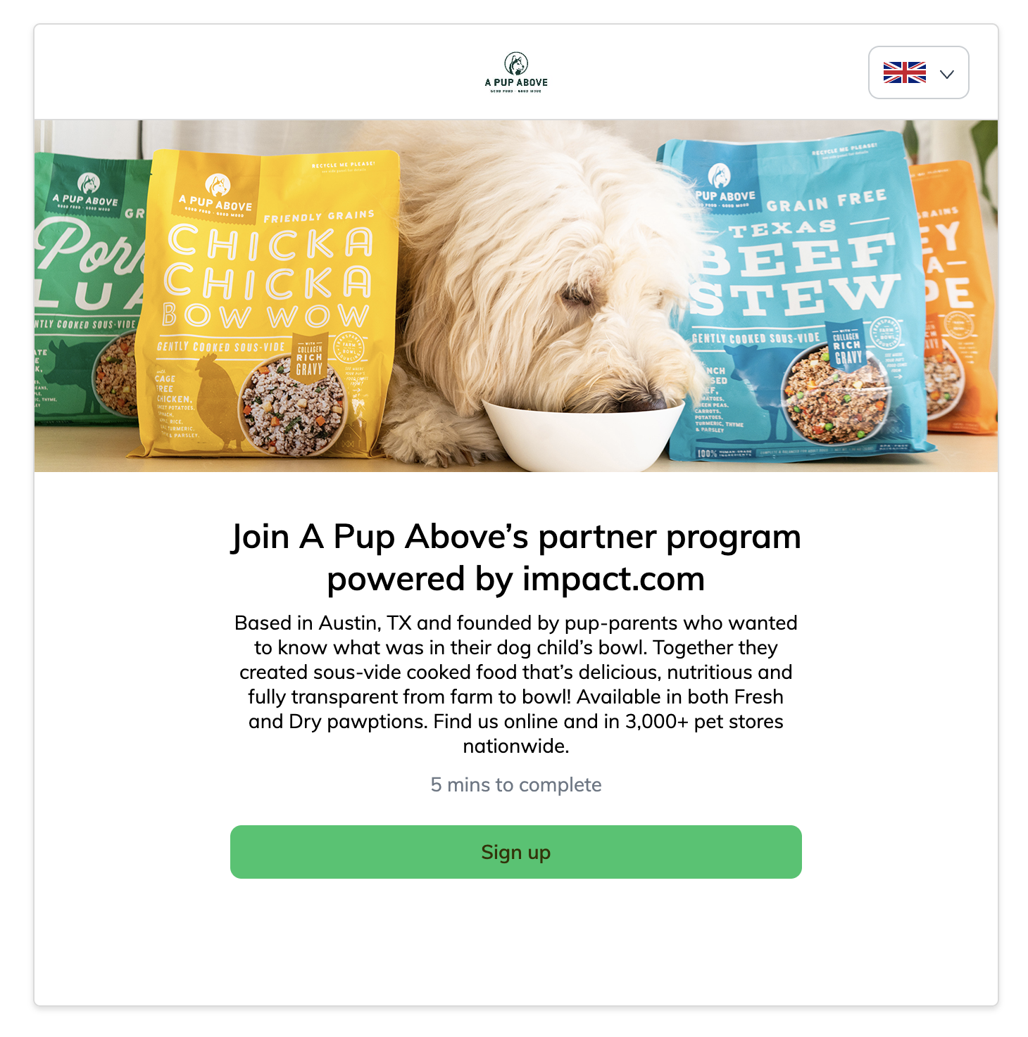 a pup above pet affiliate program