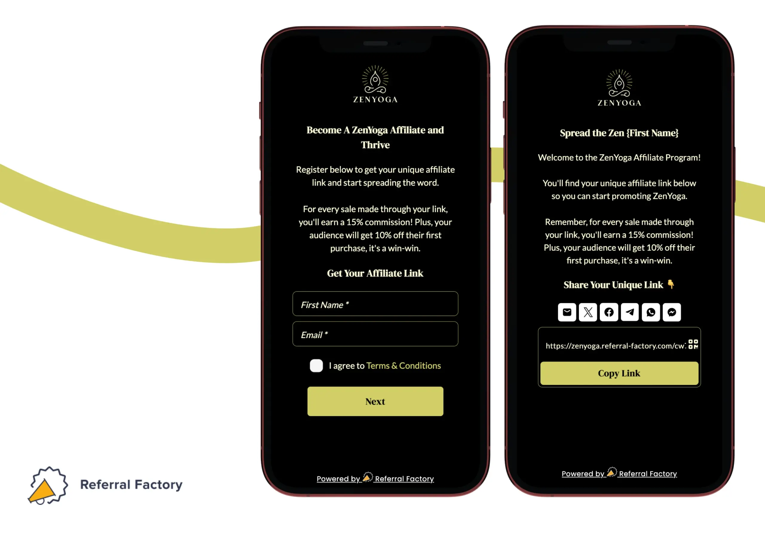 zenyoga example affiliate program referral factory affiliate link